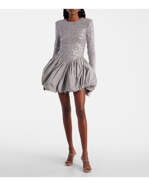 ROTATE BIRGER CHRISTENSEN Gray Sequined Asymmetric Minidress