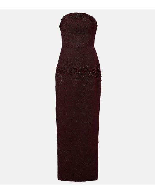 Clio Peppiatt Purple Tina Embellished Strapless Gown
