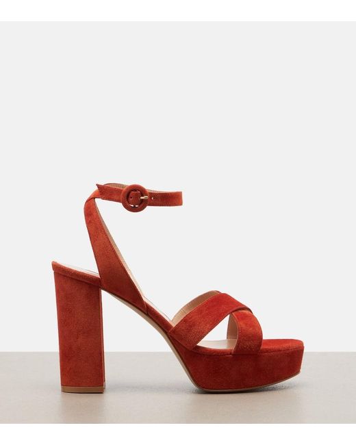 Gianvito Rossi Red Sabrina Suede Platform Sandals