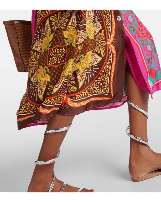 Farm Rio Red Midikleid Mixed Scarves