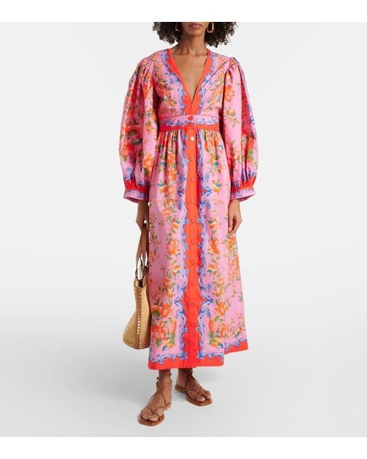 Farm Rio Red Sicily Flowers Cotton Shirt Dress