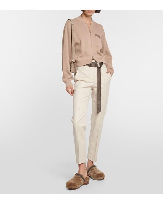 Brunello Cucinelli Natural Cotton-Blend Slim Pants