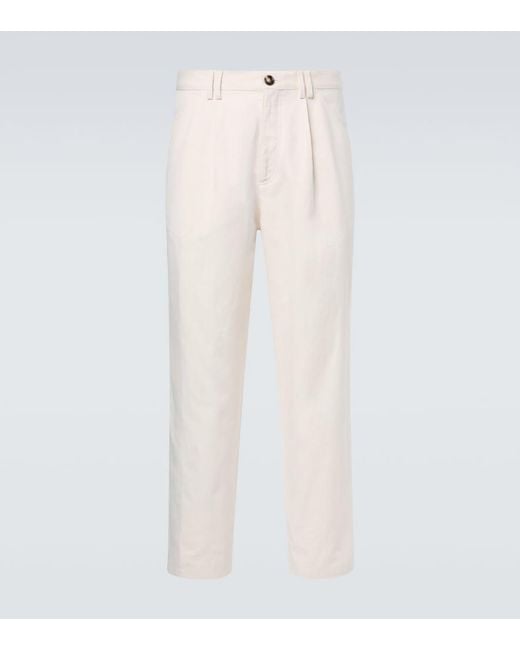Brunello Cucinelli White Cotton And Linen Canvas Straight Pants for men