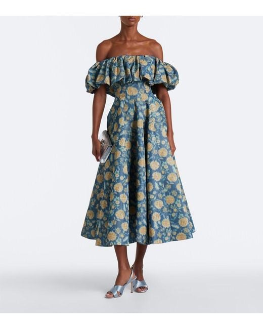 Markarian Green Freesia Floral Off-Shoulder Bustier Dress