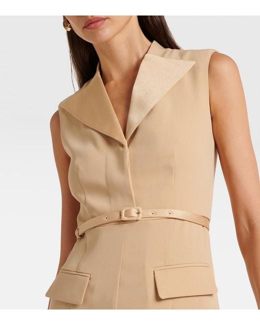 Roland Mouret Natural Belted Crepe Satin Midi Dress