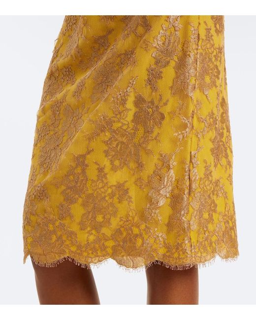 Saint Laurent Yellow Lace Pencil Skirt