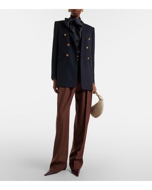 Saint Laurent Blue Double-Breasted Wool Gabardine Blazer