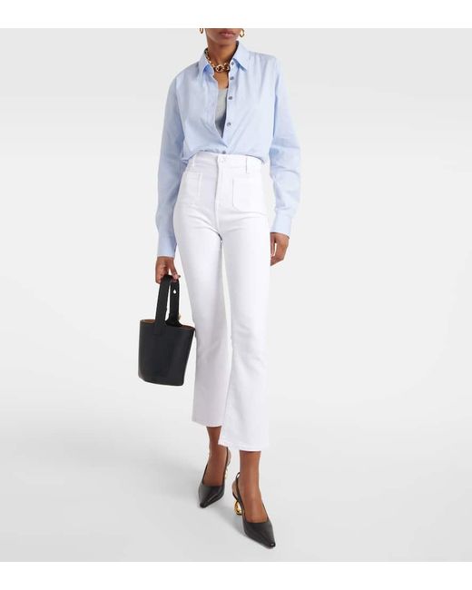 7 For All Mankind White High-Rise Cropped Flared Jeans