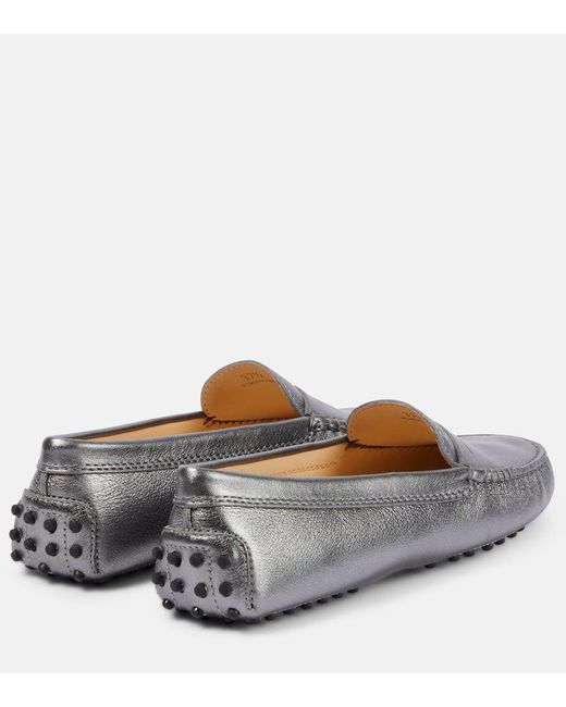 Tod's Gray Metallic Leather Moccasins
