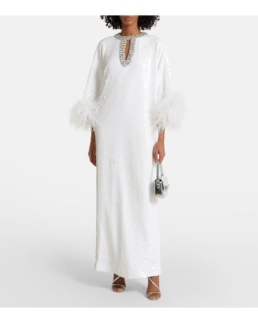 Robe Longue A Ornements Et Plumes Self-Portrait en coloris White