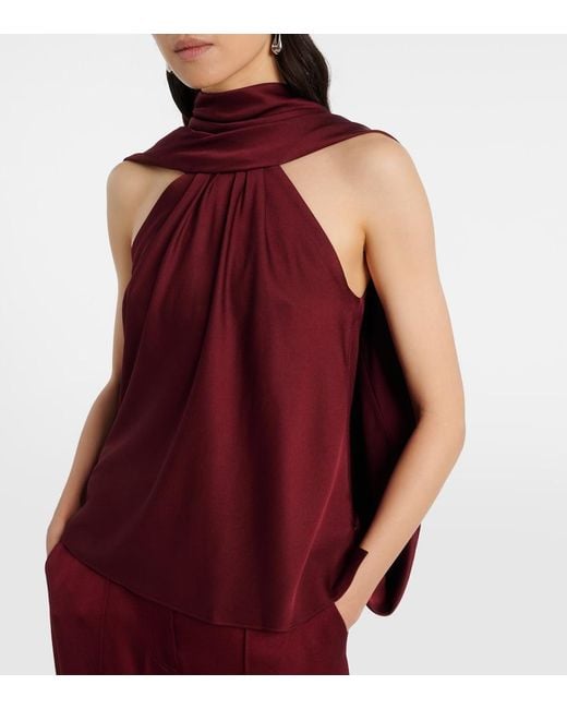 Jonathan Simkhai Red Scarlett Caped Satin Top