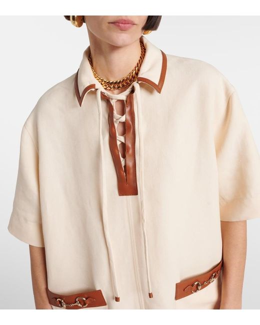 Gucci Natural Minikleid Horsebit Aus Leinen-Canvas