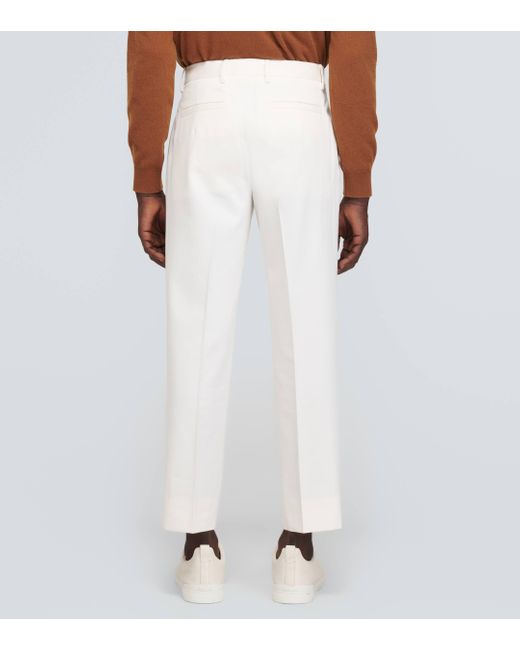 Zegna White Cotton And Wool Straight Pants for men