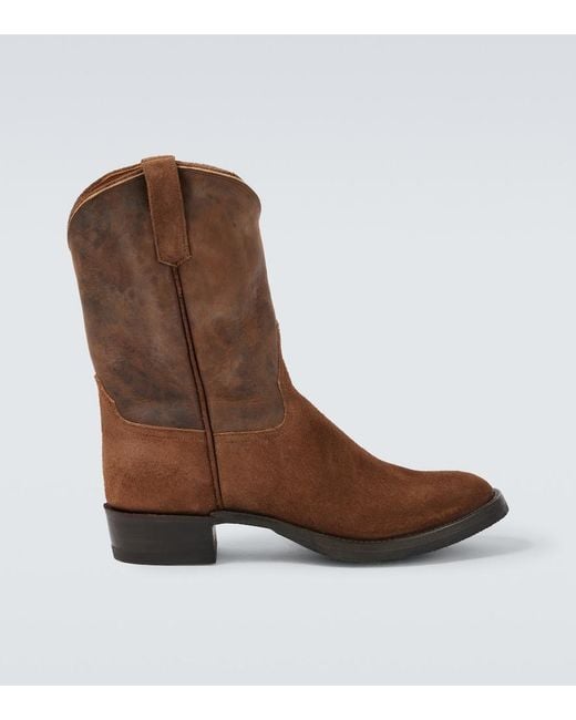 RRL Brown Suede And Leather Cowboy Boots for men