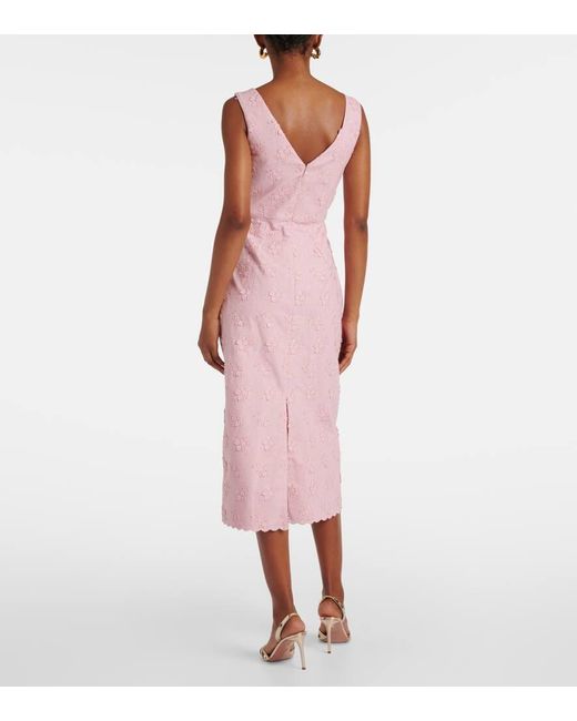 Vestido Midi De Lona Floral Bordado Erdem de color Pink