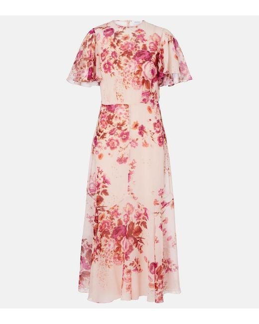 Erdem Pink Floral Silk Midi Dress