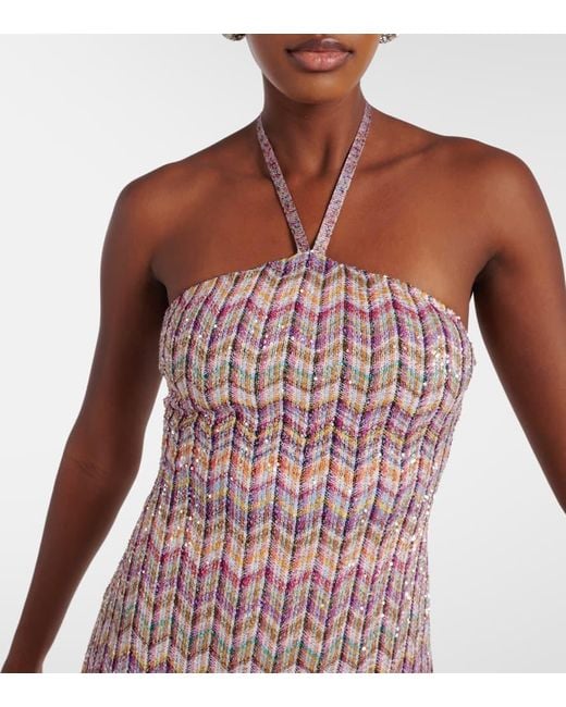 Missoni Natural Sequined Halterneck Maxi Dress