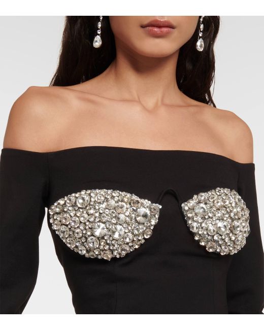 Area Black Crystal-embellished Off-shoulder Minidress