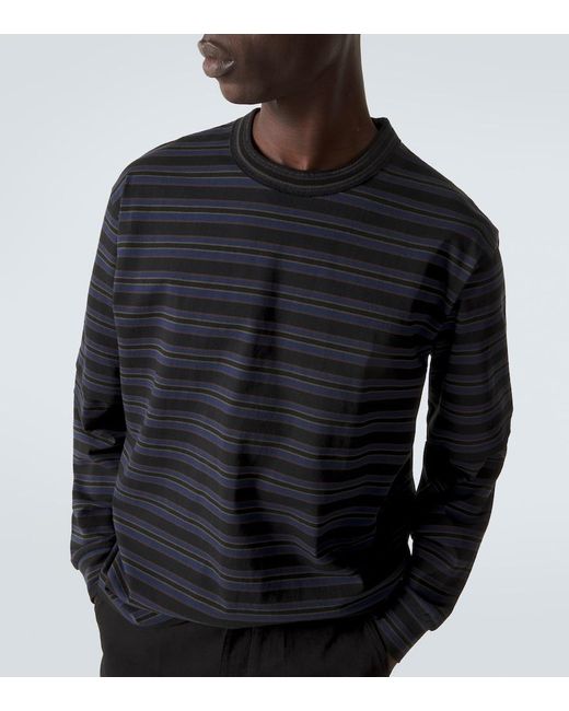 Sacai Black Striped Cotton T-Shirt for men