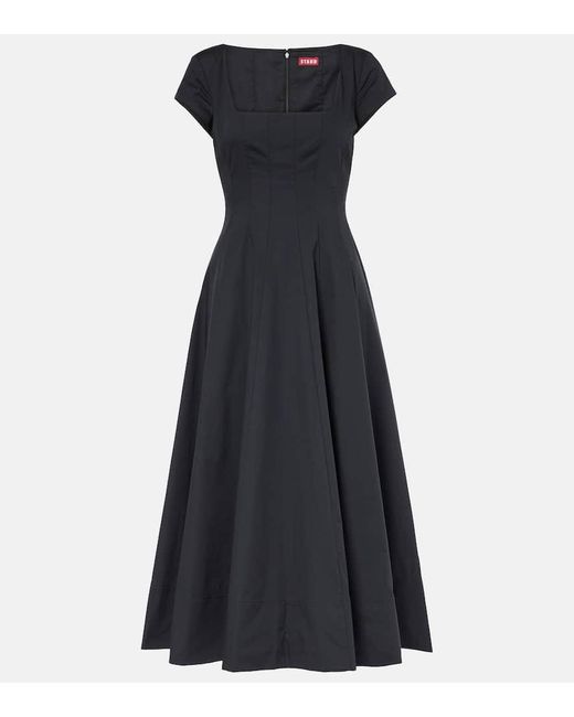 Staud Blue Midikleid Aus Baumwollpopeline