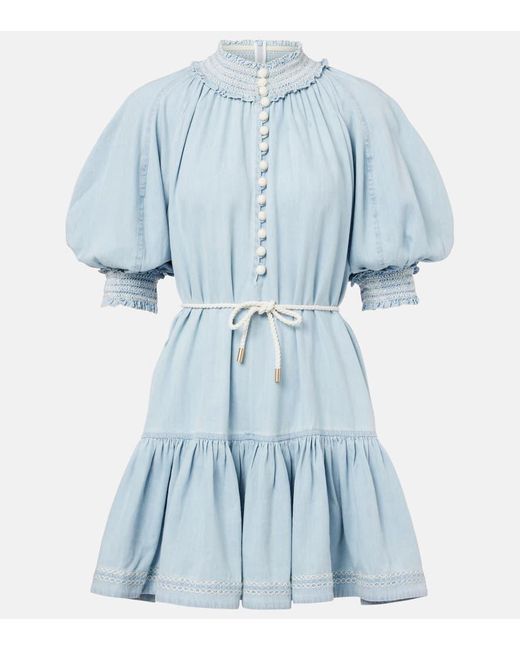 Zimmermann Blue Ascension Ruffled Denim Minidress