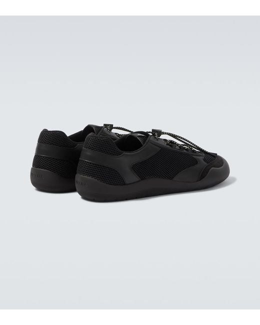Prada Black Speedrock Leather-Trimmed Sneakers for men