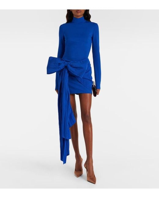 David Koma Blue Bow-Detail Jersey Minidress