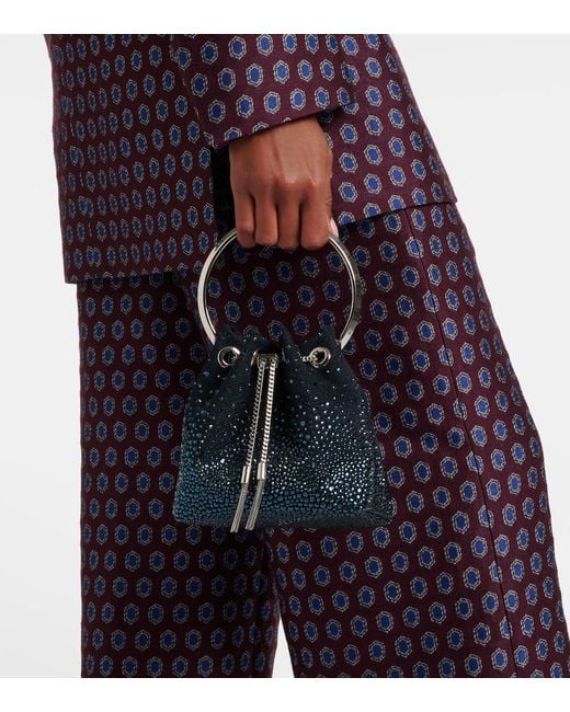 Jimmy Choo Blue Bon Bon Embellished Mesh Bucket Bag
