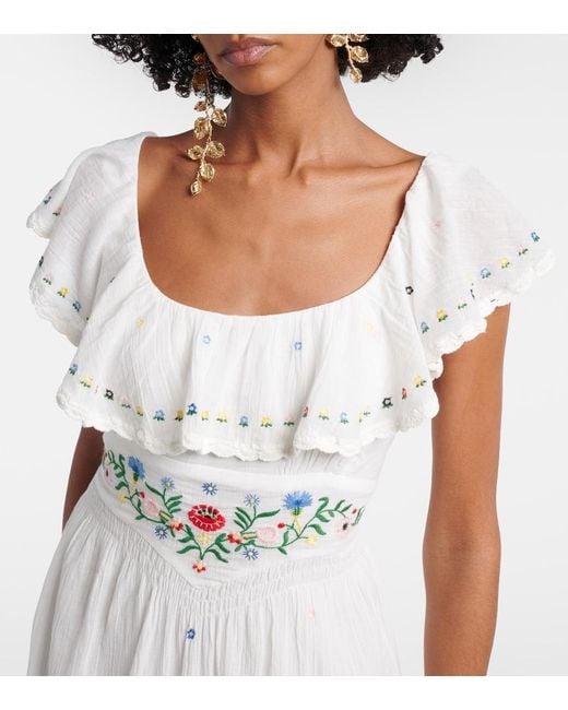 Rixo White Ebony Embroidered Cotton Midi Dress
