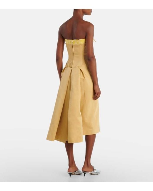 Alexander McQueen Yellow Strapless Satin Midi Dress