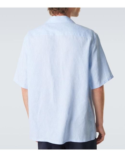Zegna Blue Linen Bowling Shirt for men