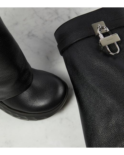 Givenchy Shark Lock Biker Boots In Grained Leather in Black | Lyst