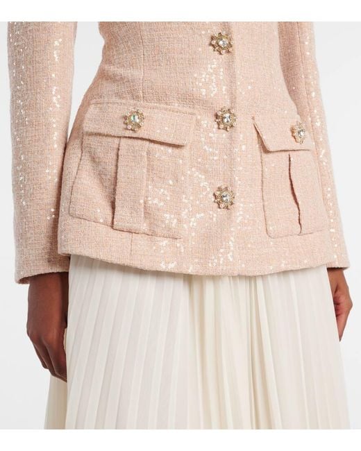 Self-Portrait Natural Sequined Boucle And Chiffon Midi Dress
