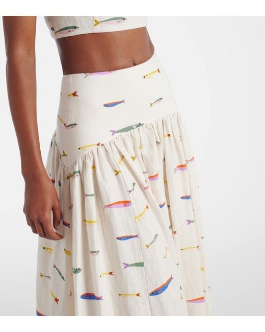 Staud Natural Bedruckter Maxirock Procida Aus Leinen