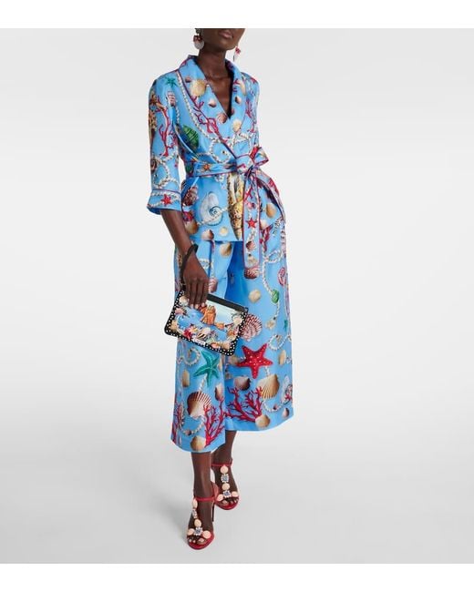 Culottes Capri de seda de tiro alto estampados Dolce & Gabbana de color Blue