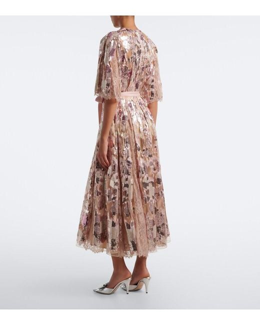 Elie Saab Pink Sequined Silk-Blend Lace Wrap Dress