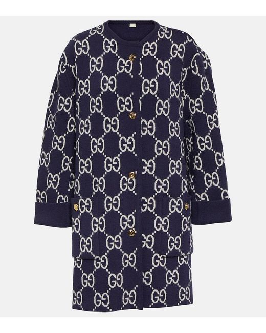 Cardigan reversibile in misto lana GG di Gucci in Blue