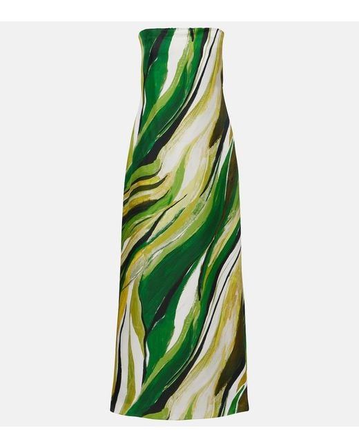 Christopher Esber Green Strapless Printed Silk Gown
