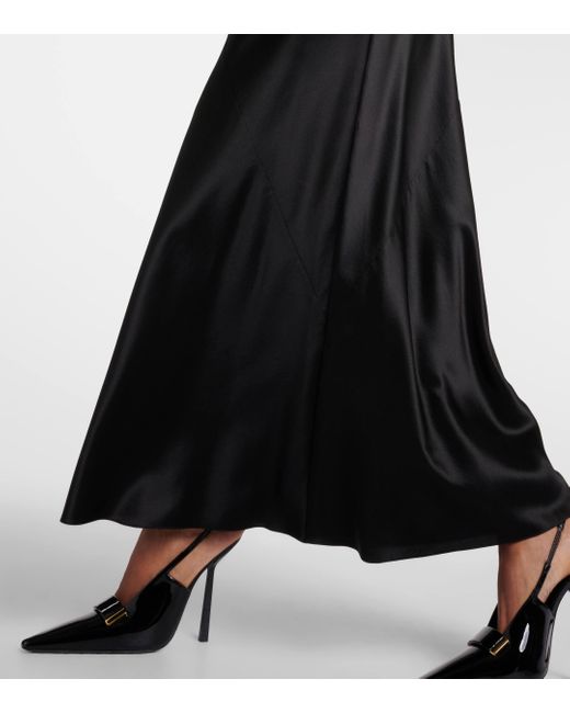 Saint Laurent Black Silk Satin Maxi Skirt