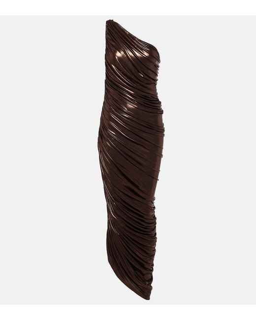 Norma Kamali Brown Diana One-shoulder Ruched Gown