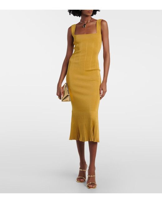 Galvan Metallic Atalanta Ribbed-Knit Midi Dress