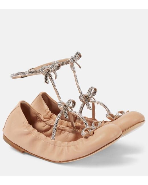 Rene Caovilla Pink Caterina Bow-Detail Leather Ballet Flats