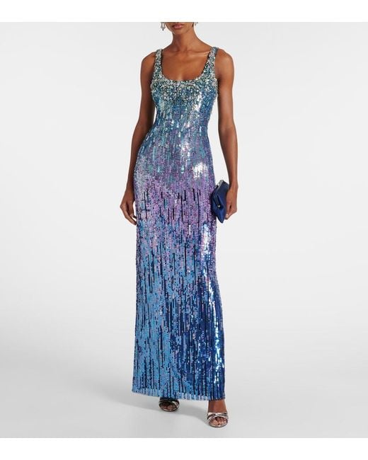 Jenny Packham Blue Rosalie Embellished Gown