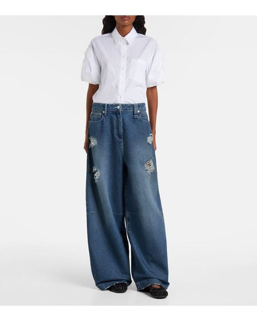 Simone Rocha Blue Distressed High-Rise Wide-Leg Jeans