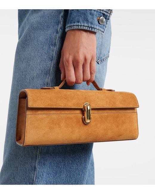 SAVETTE Brown Symmetry Slim Suede Top-Handle Bag