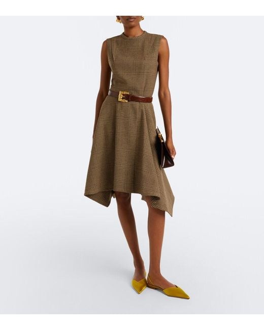 Patou Brown Asymmetric Prince Of Wales Midi Dress