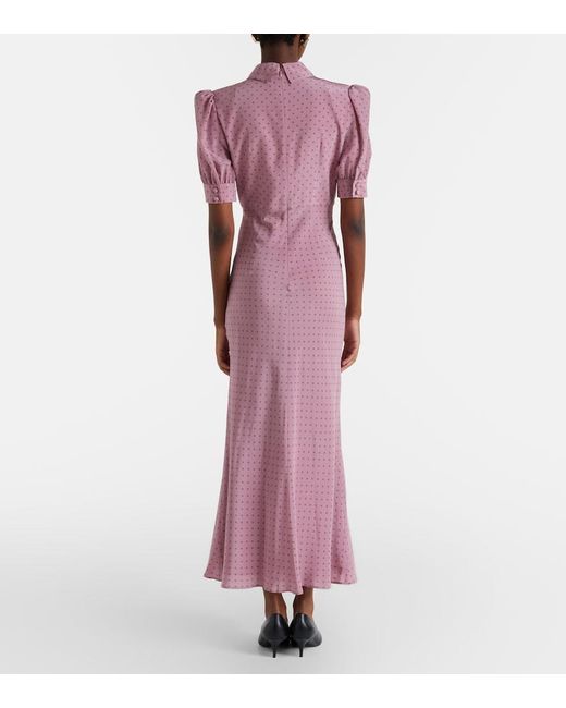Alessandra Rich Pink Polka-Dot Silk Midi Dress