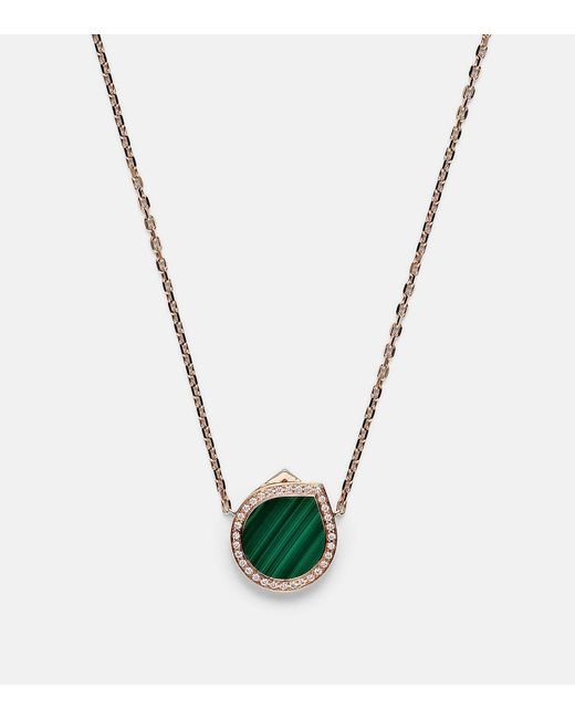 Repossi Pink Antifer 18Kt Rose Pendant Necklace With Malachite And Diamonds