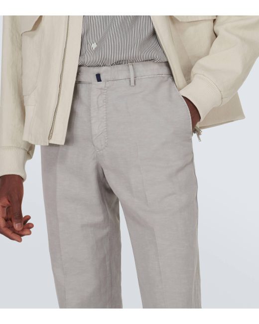 Pantalon slim en lin et coton Incotex pour homme en coloris Gray