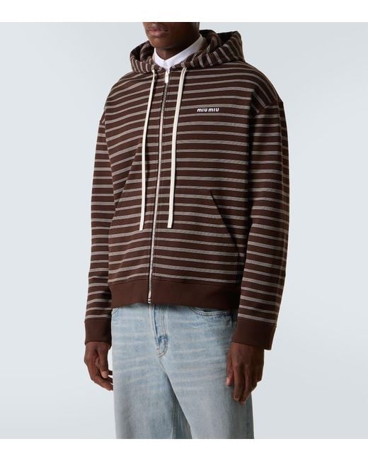Sweat-Shirt A Capuche Raye En Coton Miu Miu pour homme en coloris Brown